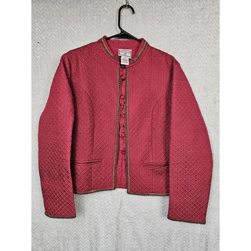 April Cornell Vintage Quilted Womens Jacket Size Medium Silk Cotton Red Sequined